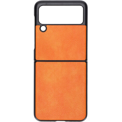 Coque Samsung Galaxy Z Flip 3 Protection Totale Antichoc Motif Litchi en Cuir Orange