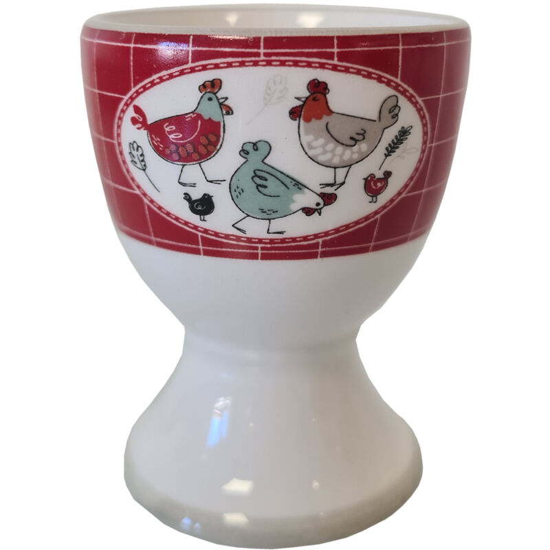 Coquetier blanc en céramique motif Poules