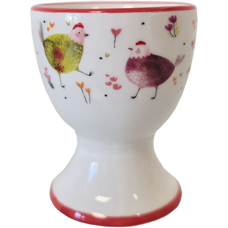 Coquetier blanc en céramique motif Poules