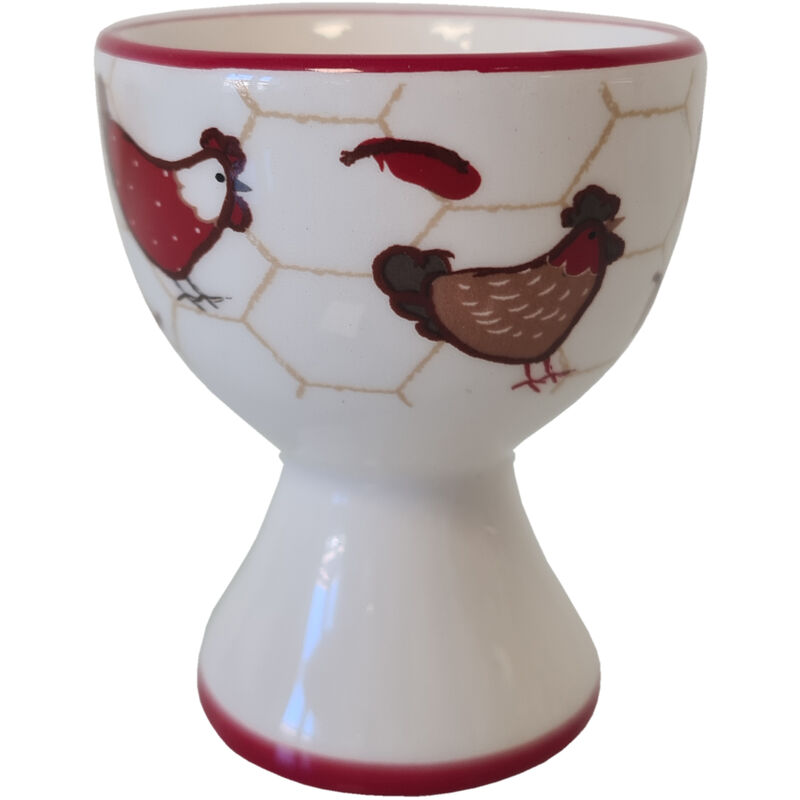 Coquetier blanc en céramique motif Poules