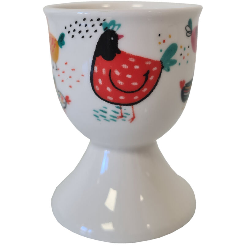 Coquetier blanc en céramique motif Poules