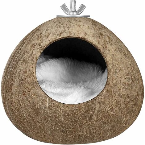 Coquille de noix de coco naturelle maison d'oiseau petit animal cachette cabane de couchage nid d'élevage pour nain hamster perruche perruche oiseau cage jouet