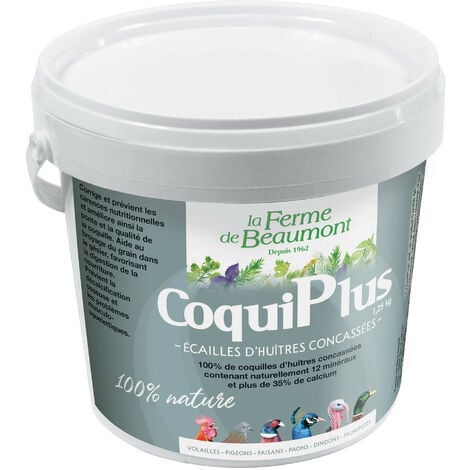 CoquiPlus 1,25 kg Coquilles d'huîtres concassées 35% de calcium, minéraux volailles