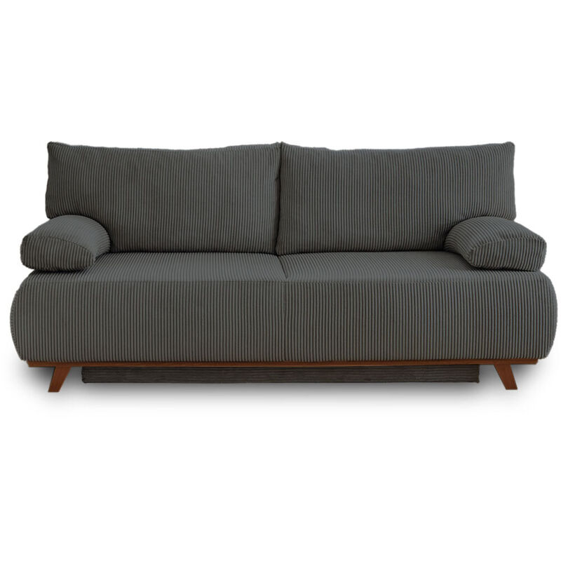 Bestmobilier - Cristal - canapé 3 places - convertible avec coffre - en velours côtelé - gris foncé