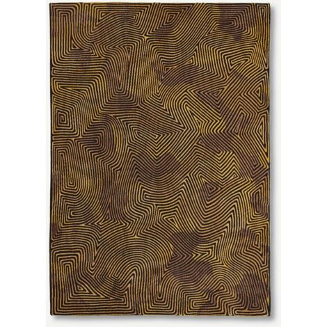 CORAL DESIGN - ALFOMBRA ESTRUCTURADA PARA MEDITACIÓN - Hecha en Bélgica  - Acabado a Mano - Antideslizante Natural - 100% Poliéster - Oro Negro - 140 x 200 CM