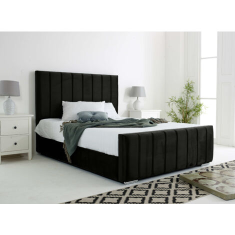 Coraline Black Plush Velvet Double Bed Frame
