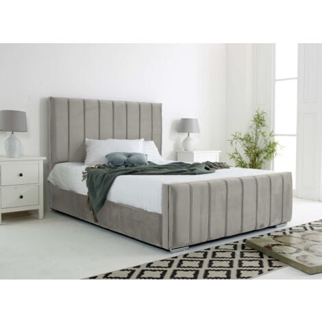 Coraline Silver Plush Velvet Double Bed Frame
