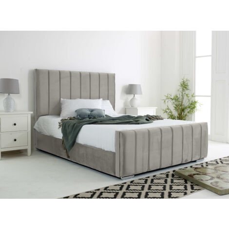Coraline Silver Plush Velvet King Bed Frame