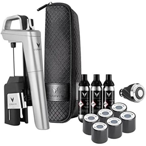 Coravin Sistema de conservazione de vino Timeless Six Plus - Saver de vino al bicchiere - Aeratore de vino, 3 capsule de argon puro, 6 tappi de tappi a vite, ago dedede pulizia e custodia per il trasp