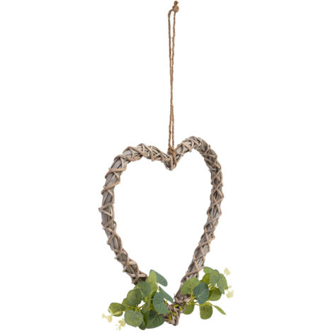 Corazón decoración de mimbre con flores para colgar 30x30x3h cm