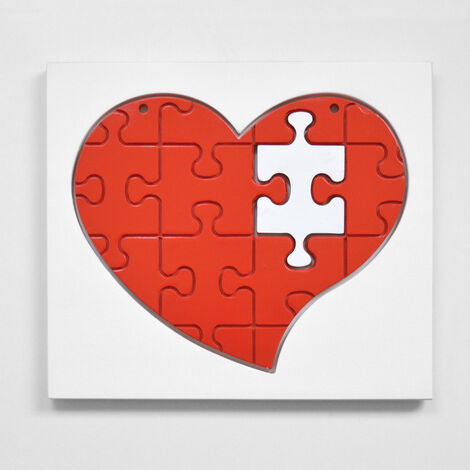Corazón Puzzle San Valentín Pequeño 15.8x18cm en madera - Rojo
