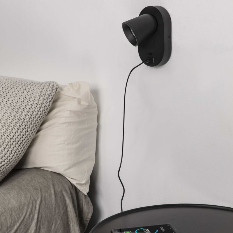 

Faro Barcelona - CORB Aplique de pared negra GU10+USB - NEGRO MATE