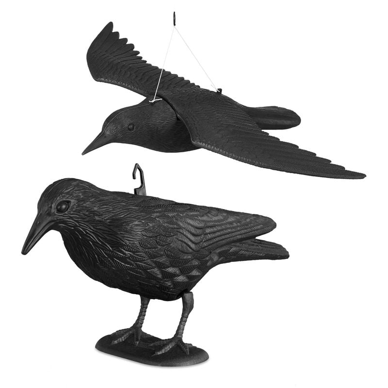 Corbeau de jardin anti-pigeon, lot de 2, décoration épouvantail oiseaux pigeon alarmistes jardin figure noir