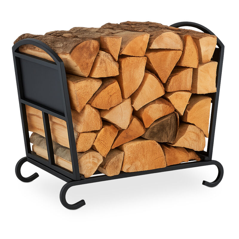 Corbeille à bûches, métal, panier pliable bois, HxLxP : 44x52x31 cm, accessoire cheminée pour intérieur, noir - Relaxdays