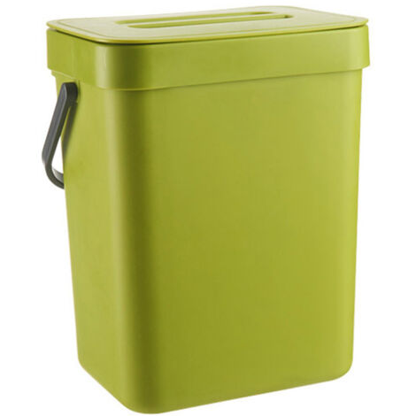 Corbeille à compost de cuisine 3L, poubelle suspendue avec couvercle, verte