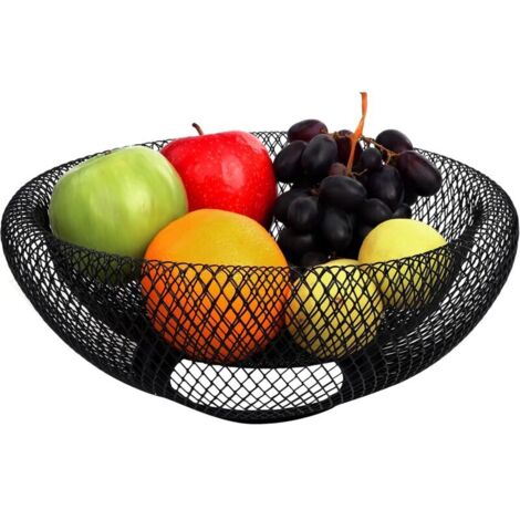 Corbeille a Fruit en Métal Noir - 24 cm - Corbeille Fruit Décoratif pour Fruits, Légumes et Pain - pour la Cuisine, la Maison, Les Centres de Table et Les Comptoirs