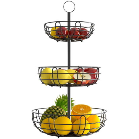 Corbeille à Fruits 3 Niveaux en Métal, Panier de Rangement pour Cuisine et Plan de Travail
