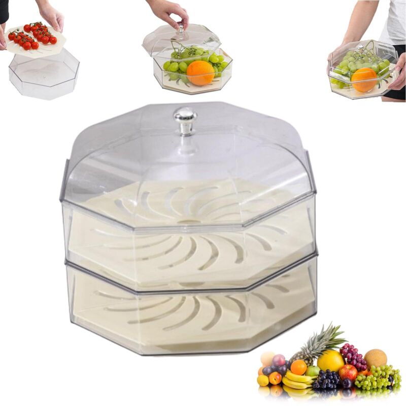 Corbeille À Fruits Anti Moucherons Avec Couvercle, Bol de Protection Contre les Mouches, Coupe À Deux Étages, Garde-Manger pour Fruits et Légumes,
