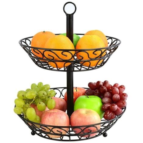 Corbeille à Fruits - Creative - 2 Étages - Métal - Noir - Support de Stockage