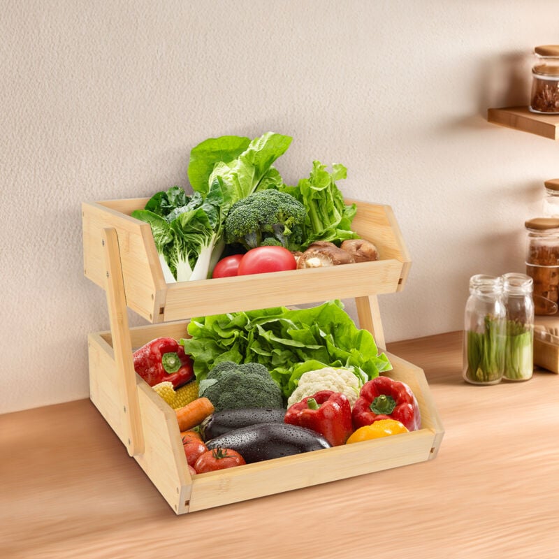 Corbeille à fruits en bambou - rangement pour les légumes, les œufs et le pain - Pour plan de travail de cuisine