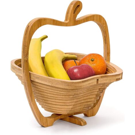 Corbeille à fruits en forme de pomme pliable Bambou Porte-fruits accordéon Bois HxlxP: 30 x 27 x 22,5 cm, nature