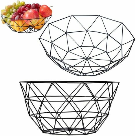 Corbeille à Fruits en métal, 2 Pièces Panier de Fruits en Fer Panier de Rangement Pain Légumes Panier Egouttoir pour Maison Salon Collation Assiette de Fruits 27x14,5x8cm 27x14,5x15cm-Noir.
