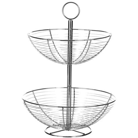 Corbeille à fruits en métal chromé 2 étages 29.5x29.5x41cm