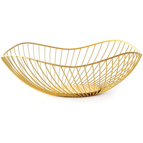 Corbeille à fruits en métal motif feuille ondulée, couleur or taille petite