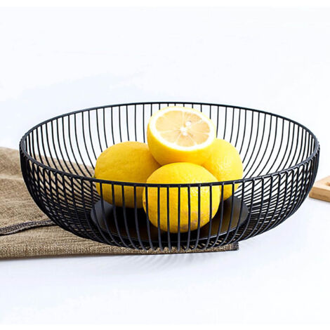 Corbeille à fruits noire mate, grand panier à fruits en métal noir de 28 x 8 cm