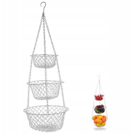 Corbeille à fruits suspendue robuste pour la cuisine, en métal argenté