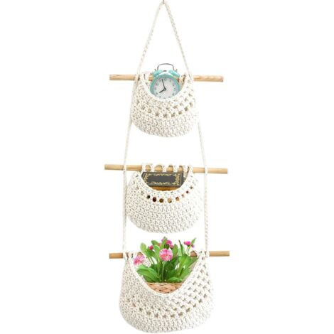 Corbeille à fruits tissée à 3 étages - Panier mural à 3