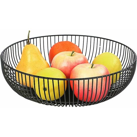 Corbeille à Fruits Wire 27,5x9 cm Corbeille à Fruits Arrondie Design Ajouré Rangement Noir