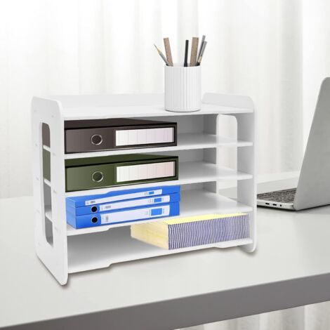 Corbeille à lettres empilable à 5 étages - Organiseur de bureau - Étagère de rangement blanche en panneau de fibres avec papier multifonction