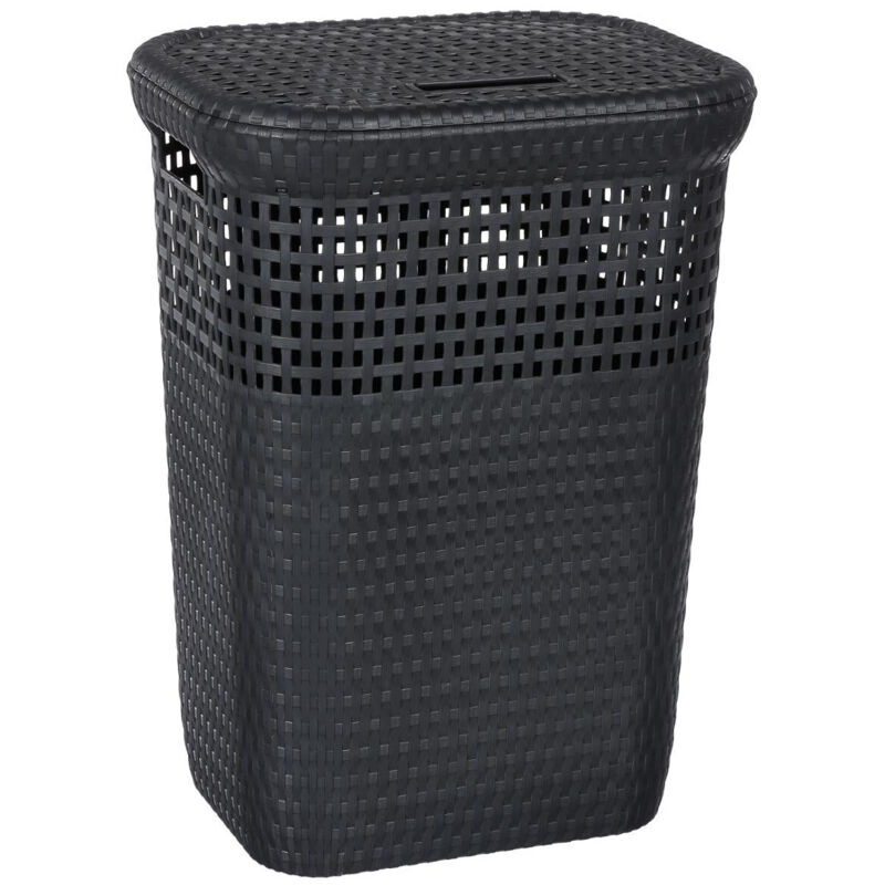 Panier à linge plastique 60l rattan gris - 5five