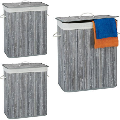Coffre à Linge Relaxdays En Bois De Noyer – 63 L, Sac Amovible, 65,5x45x45 Cm, Blanc