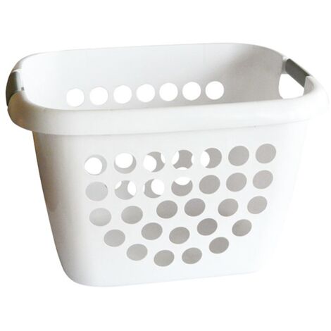 Corbeille à linge bimatière 28L – Blanc – Dimensions 45 x 35 x 29.5 cm – Poignées grises anti-glissantes pour transport facile – Laguelle