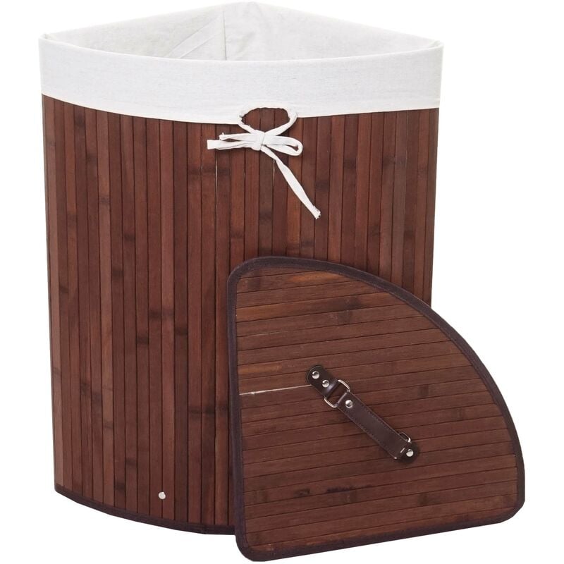 HHG - jamais utilisé] Panier à linge d'angle 117, Laundry Bac à linge Collecteur de linge, bambou 61x48x35cm 50l, brun