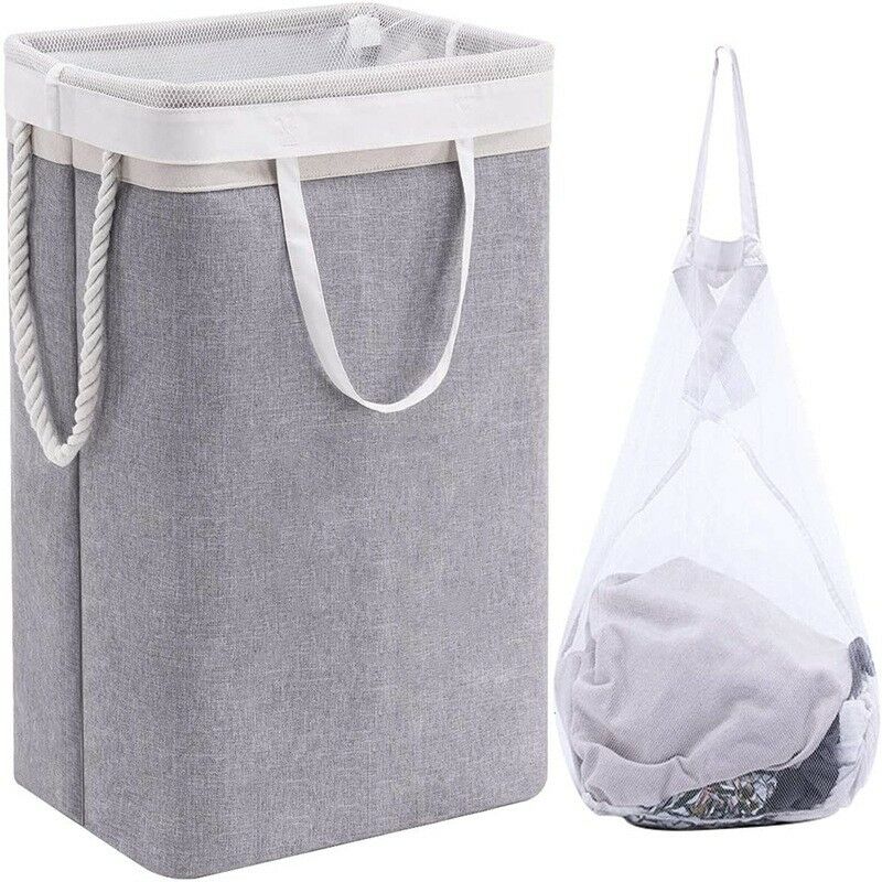Kinsi - Corbeille à Linge- Panier à Linge 41x31x60cm, Avec couvercle + sac en filet