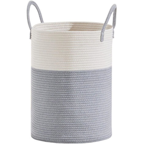 Corbeille à Linge Panier à Linge Panier de Rangement Panier Linge Sale Corde en Coton 38cm(D) x50cm(H) Gris