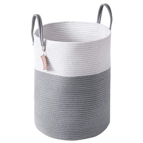 Corbeille à Linge Panier à Linge Panier de Rangement Panier Linge Sale Corde en Coton 38cm(D) x50cm(H) Gris