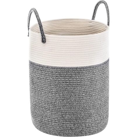 Corbeille à Linge Panier à Linge Panier de Rangement Panier Linge Sale Corde en Coton 38cm(D) x50cm(H) Gris foncé