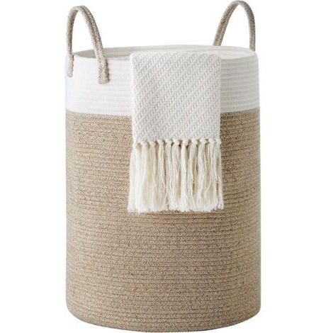 Corbeille à Linge Panier à Linge Panier de Rangement Panier Linge Sale Corde en Coton 38cm(D) x50cm(H) Marron