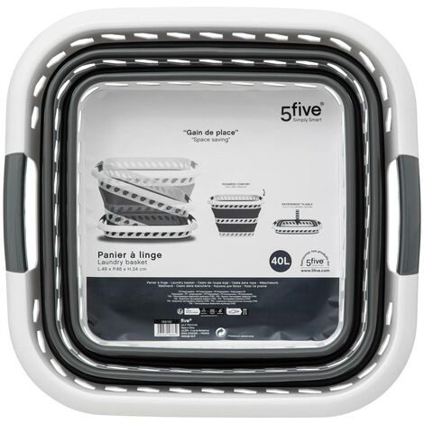 Panier à Linge Pliable 19 L - Blanc/gris Acier - TPE/PP - Gain De Place - Sans BPA