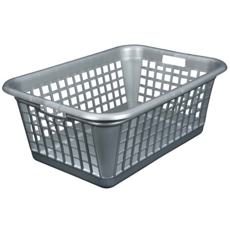 Corbeille à linge rectangulaire 60L en polyéthylène – Dimensions 61 x 42 x 24 cm – 2 poignées intégrées pour transport facile – Aluminium Et Plastique