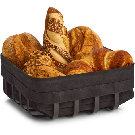Relaxdays Corbeille à Pain Carrée Blanche - Panier Métal & Tissu Amovible 23,5 X 17 X 10 Cm
