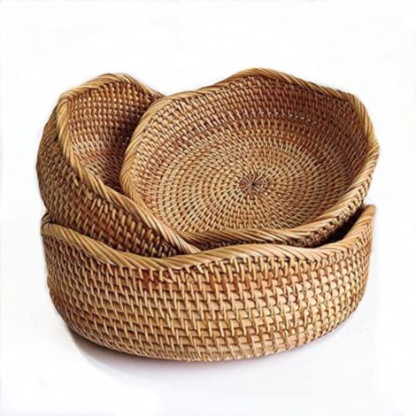 Corbeille à pain en rotin, corbeille à fruits ronde, bol de rangement en osier, bol de service en osier tressé naturel, panier décoratif d'organisation de comptoir