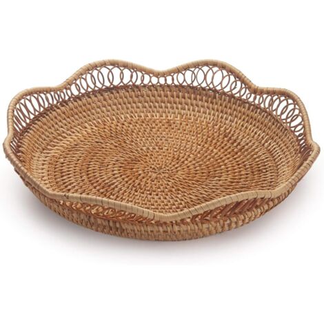 Corbeille à Pain en Rotin Naturel, Panier de Fruits et Légumes, Rangement pour Nourriture et Collations