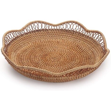 Corbeille à Pain en Rotin Naturel, Panier de Fruits et Légumes, Rangement pour Nourriture et Collations