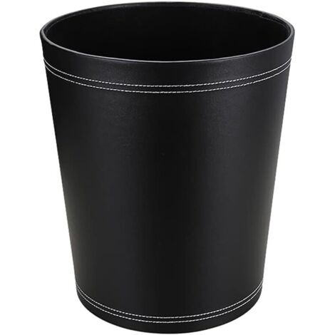 Corbeille à papier en cuir pour bureau, salle de bain, cuisine, chambre et hôtel (ronde - noire)