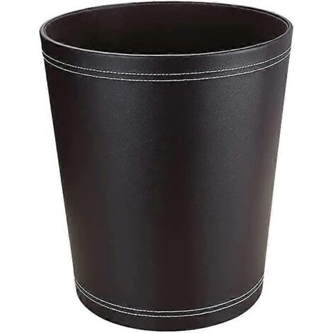 Corbeille à papier en cuir pour bureau, salle de bain, cuisine et hôtel (rond-marron)